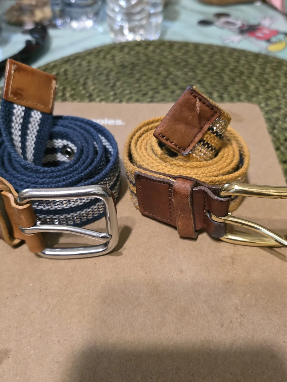 J. Crew Navy & Mustard Woven Belts with Leather Trim Set 2 Us3d Size S - Picture 1 of 9